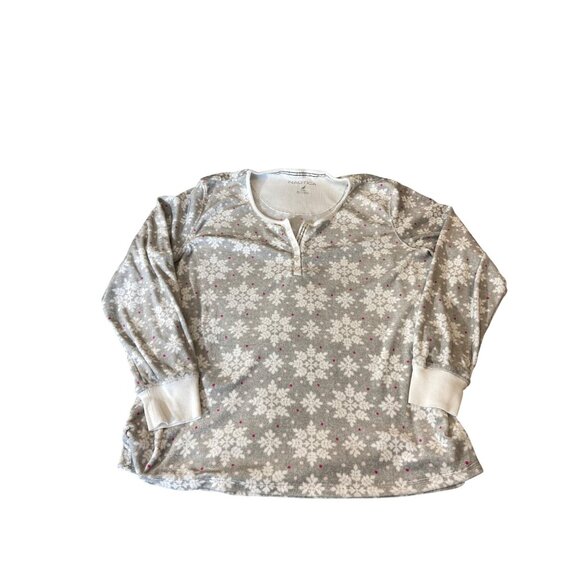 Nautica Womens Snowflake Print Pajama Set XL Gray Henley Top Elastic Waist Cozy - Picture 2 of 16